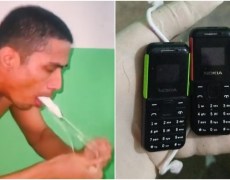 Detento é flagrado com celulares no organismo e 'vomita' dois aparelhos; vídeo