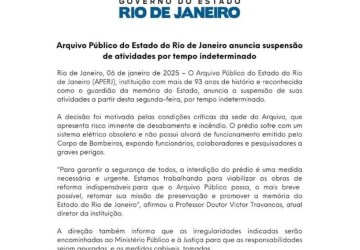 Arquivo Público do Rio vai fechar por risco de incêndio e desabamento